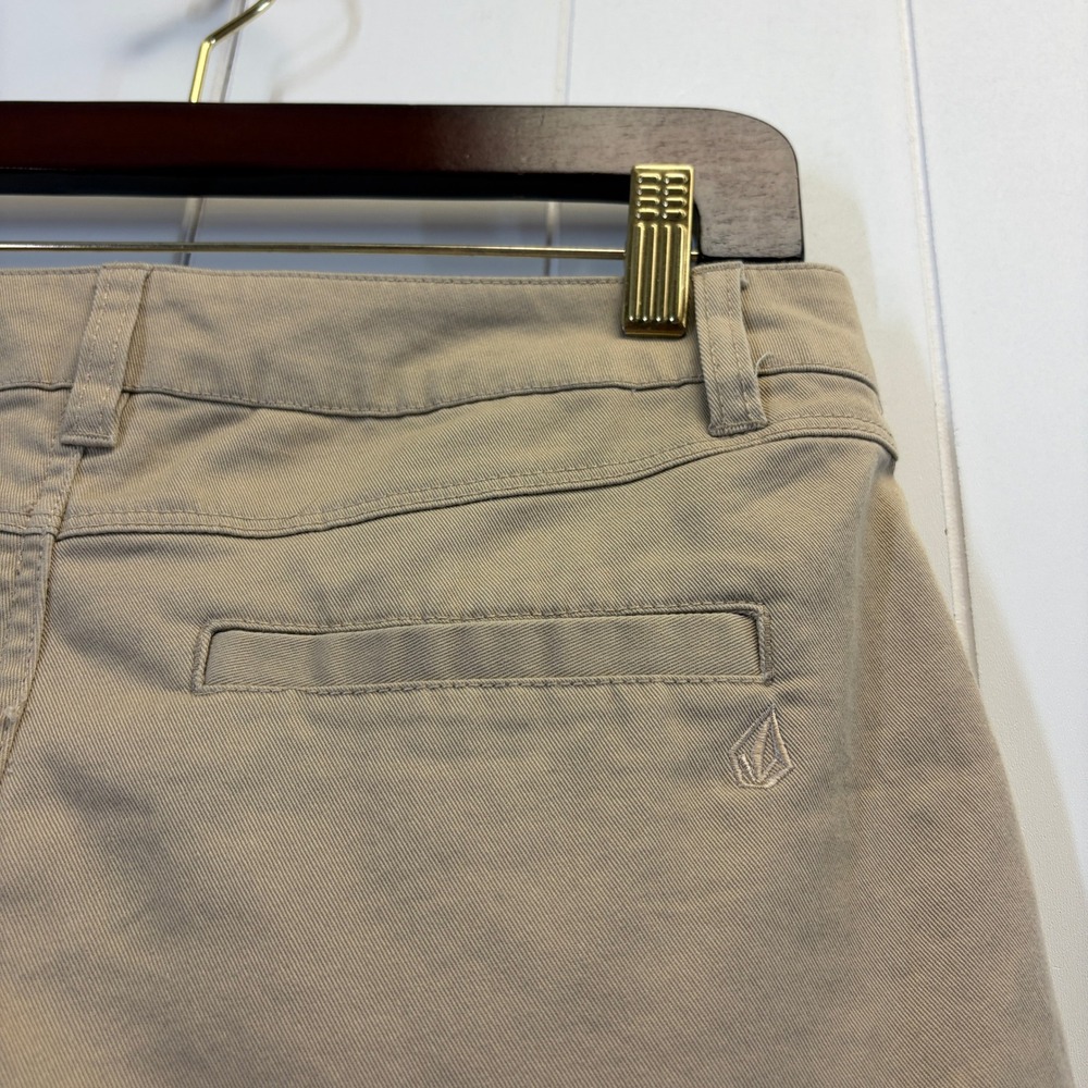 Volcom Y2K Micro Mini Chino Shorts Women Size 27 Khaki Skater Summer Minimalist - Picture 8 of 9